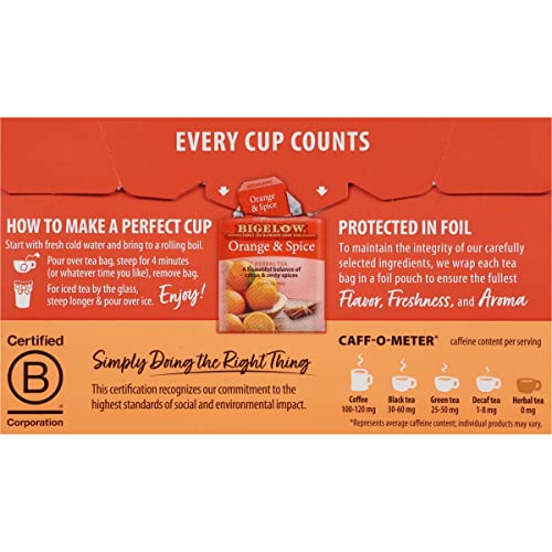 Bigelow Orange and Spice Herbal Tea, Caffeine Free, 20 Count (Pack of 6), 120 Total Tea Bags