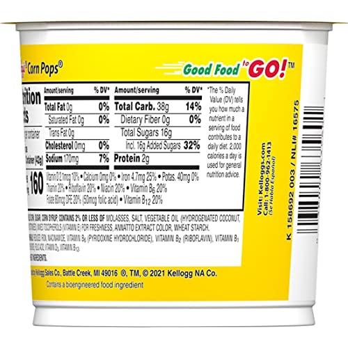Corn Pops Cold Breakfast Cereal Cups, 8 Vitamins and Minerals, Kids Snacks, Original (12 Cups)
