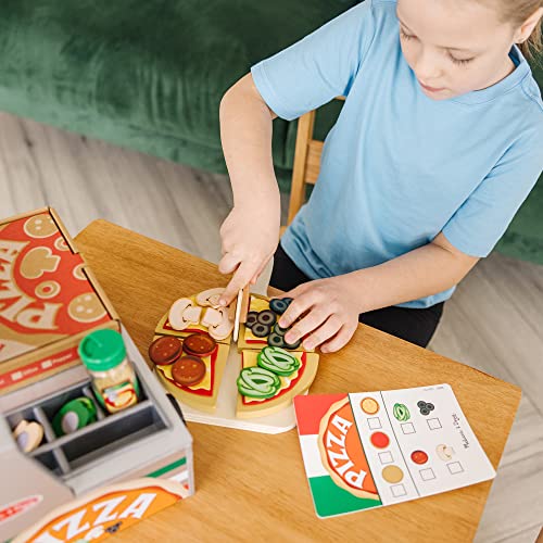 Melissa and Doug Top and Bake Wooden Pizza Counter Play Set (41 Pcs) - Pizza Toy Wooden Play Food Set, Pretend Pizza Sets For Kids Ages 3+