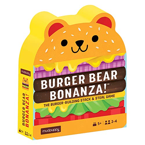 Mudpuppy Burger Bear Bonanza Game from Match, Stack and Steal Toppings to Build Burger Bears, Includes 64 Cards, 36 French Fry Tiles and Instructions, Perfect for 2-4 Players, Ages 5+