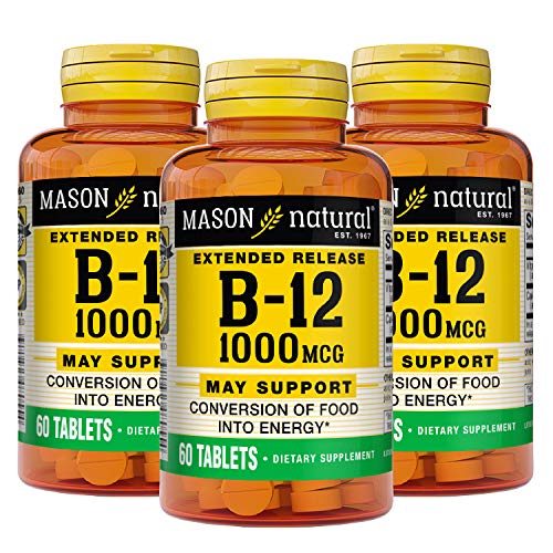 Mason Vitamins B-12 1000Mcg Cyanocobalamin Extended Release Tablets, 60-Count Bottles (Pack of 3)