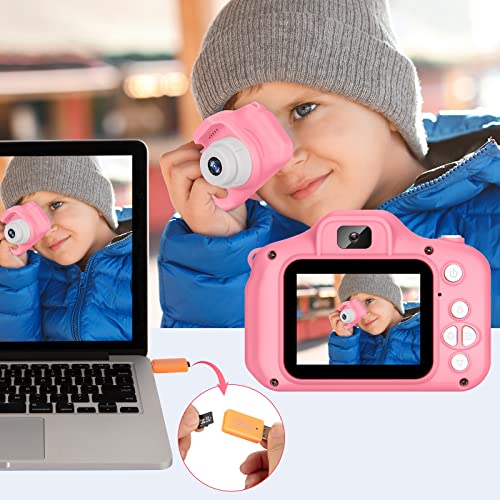 Kids Camera for Boys and Girls, SINEAU Digital Camera for Kids Toy Gift, Toddler Camera Birthday Gift for Age 3 4 5 6 7 8 9 10 with 32GB SD Card, Video Recorder 1080P IPS 2 Inch(Pink)
