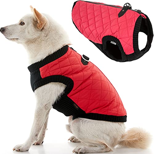 Gooby Fashion Vest Dog Jacket - Red, X-Large - Warm Zip Up Dog Bomber Vest with Dual D Ring Leash - Winter Water Resistant Small Dog Sweater - Dog Clothes for Small Dogs Boy or Medium Dogs
