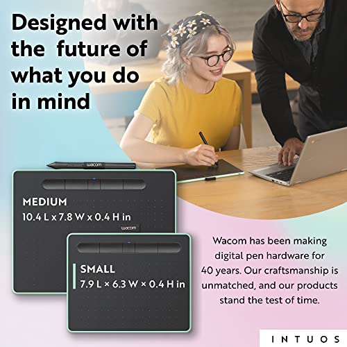 Wacom Intuos Small Bluetooth Graphics Drawing Tablet, Portable for Teachers, Students and Creators, 4 Customizable ExpressKeys, Compatible with Chromebook Mac OS Android and Windows - Pistachio