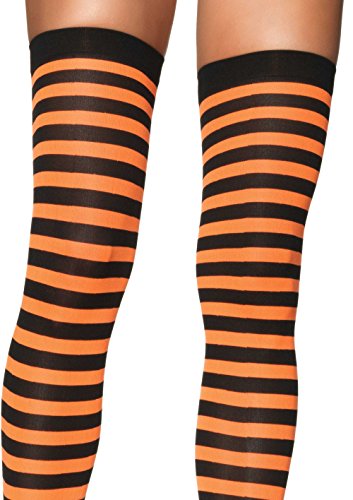 Leg Avenue Women's Nylon Striped Stockings, Black/Neon Orange, One Size