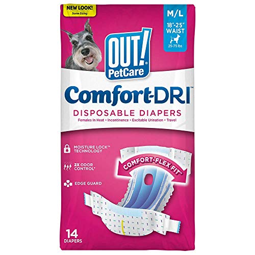 OUT! Pet Care Disposable Female Dog Diapers | Absorbent with Leak Proof Fit | Medium/Large, 14 Count