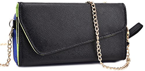 Kroo Clutch Wallet with Wristlet and Crossbody Strap for Smartphones up to 6.3 Inch - Carrying Case - Frustration-Free Packaging - Black and Blue