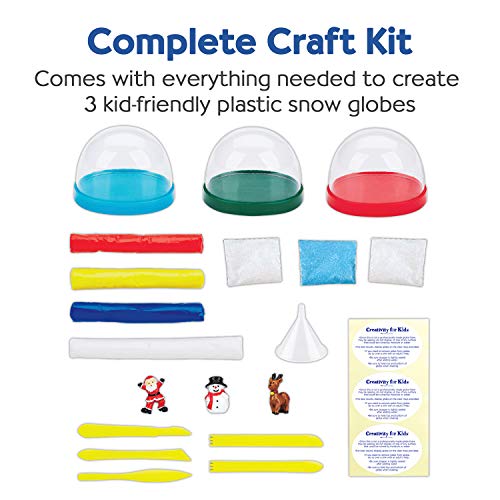 Creativity for Kids Holiday Craft Kit - Makes 3 DIY Christmas and Holiday Snow Globes for Kids