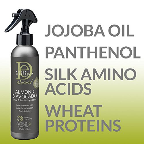 Design Essentials Natural Twist and Set Setting Lotion For All Curl Types W/ Strengthening Vitamins and Proteins - Almond and Avocado Collection - 8 Oz