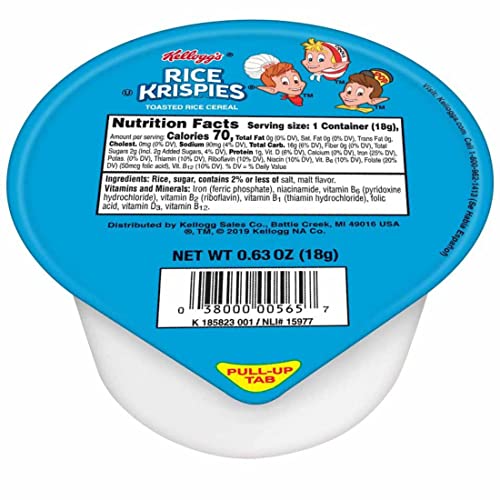 Rice Krispies Cold Breakfast Cereal Bowls, Good Source of 7 Vitamins and Minerals, Original, 3.75lb Case (96 Bowls)