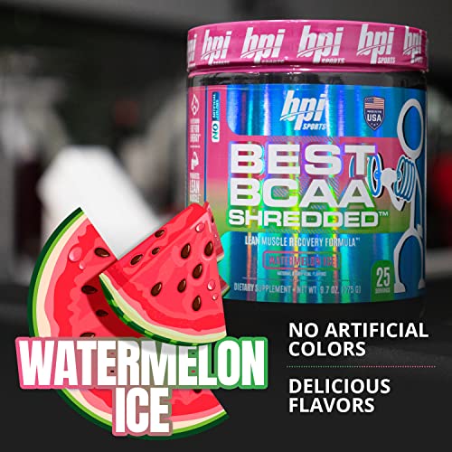 BPI Sports Best BCAA Shredded - Converts Fat to Energy - Weight Loss and Lean Muscle Support - Post-Workout Recovery - Watermelon Ice, 25 Servings, 275 g