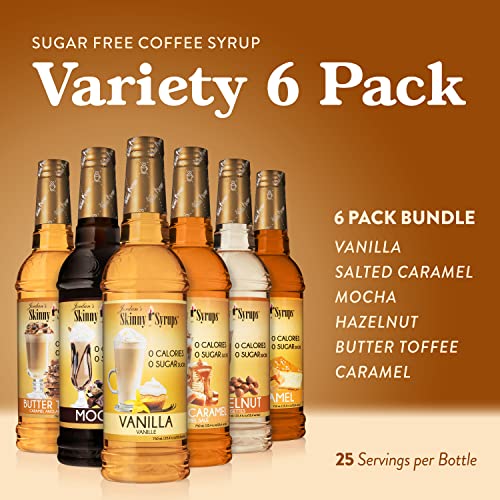 Jordan's Skinny Syrups, Classic Syrup Sampler, Vanilla, Caramel, Mocha, Hazelnut, Salted Caramel, Butter Toffee 25.4 Fl Oz (Pack of 6)