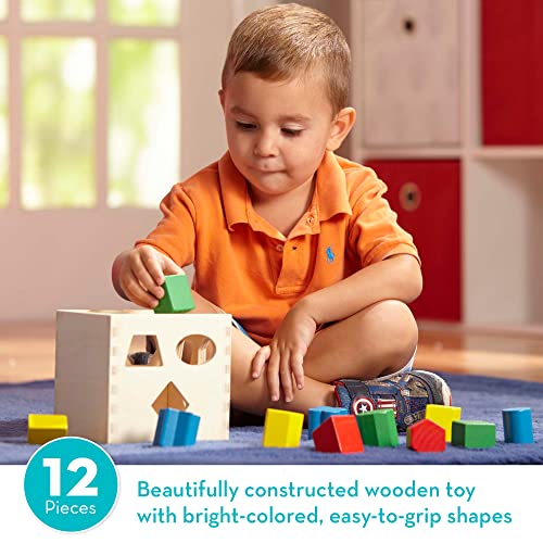 Melissa and Doug Shape Sorting Cube - Classic Wooden Toy With 12 Shapes - Kids Shape Sorter Toys For Toddlers Ages 2+