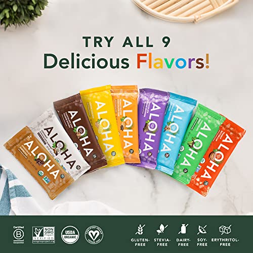 ALOHA Organic Plant Based Protein Bars - Vanilla Almond Crunch - 12 Count, 1.9oz Bars - Vegan, Low Sugar, Gluten-Free, Paleo, Low Carb, Non-GMO, Stevia-Free, Soy-Free, Sugar Alcohol Free