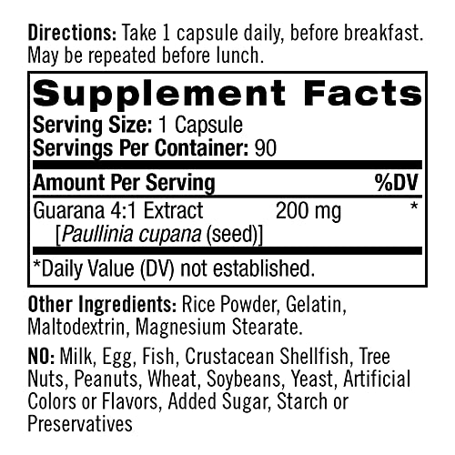 Natrol Guarana 200mg Capsules, 90 Count