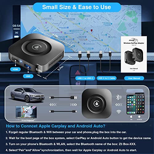 KAMING Wireless Carplay Adapter with Netflix and YouTube - 2023 HDMI Dongle The Magicc Box Carplay for Phone to Miracast and Stream Media to Your Car and TV, Apple Carplay Wireless Adapter and Android Auto