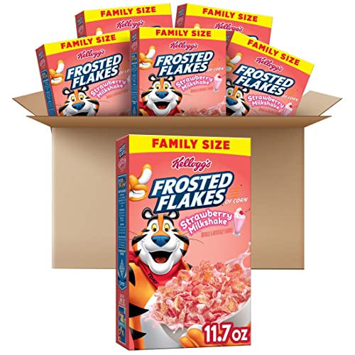 Frosted Flakes Cold Breakfast Cereal, 8 Vitamins and Minerals, Kids Snacks, Family Size, Strawberry Milkshake (6 Boxes)