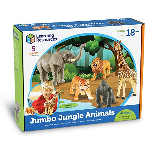 Learning Resources Jumbo Jungle Animals, Animal Toys for Kids, Safari Animals, 5 Pieces, Ages 18 months+