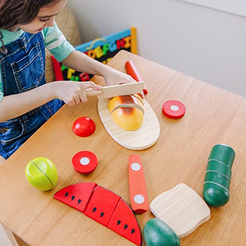 Melissa and Doug Cutting Food - Play Set With 25+ Hand-Painted Wooden Pieces, Knife, and Cutting Board - Pretend Play Kitchen Fruit Toys For Toddlers And Kids Ages 3+