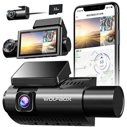 WOLFBOX i07 Dash Cam, 3 Channel Dash Cam with WiFi GPS, 4K+1080P Dash Camera Front and Inside, 2.5K 1600P+1080P+1080P Dashcam Front Rear and Cabin, 3' LCD Super IR Night Vision, Smart Parking Monitor