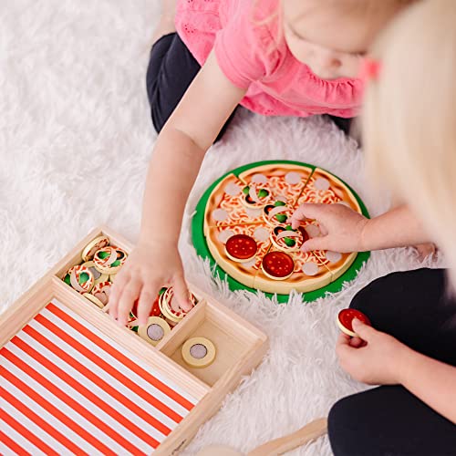 Melissa and Doug Wooden Pizza Play Food Set With 36 Toppings - Pretend Food And Pizza Cutter/ Toy For Kids Ages 3+