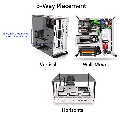 Thermaltake Core P3 ATX Tempered Glass Gaming Computer Case Chassis, Open Frame Panoramic Viewing, White Edition, CA-1G4-00M6WN-05, Snow