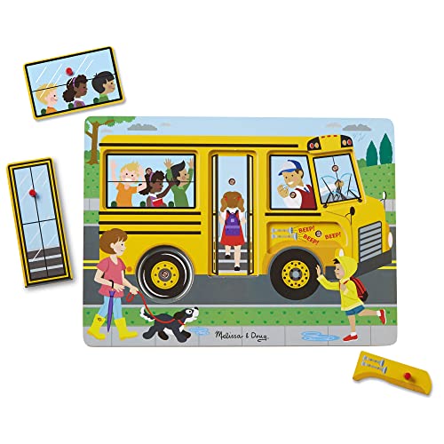Melissa and Doug The Wheels on the Bus Sound Puzzle - School Bus Puzzle, Wooden Puzzle For Kids and Toddlers Ages 2+