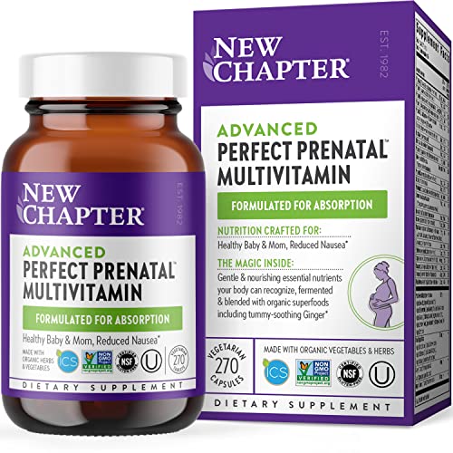 New Chapter Advanced Perfect Prenatal Vitamins - 270ct, Organic, Non-GMO Ingredients for Healthy Baby and Mom - Folate (Methylfolate), Iron, Vitamin D3, Fermented with Whole Foods and Probiotics