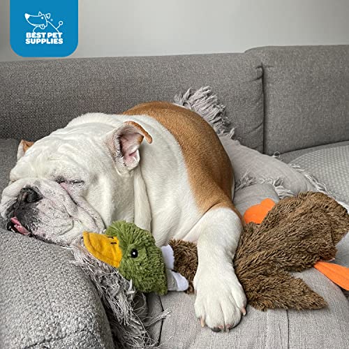 Best Pet Supplies 2-in-1 Stuffless Squeaky Dog Toys with Soft, Durable Fabric for Small, Medium, and Large Pets, No Stuffing for Indoor Play, Holds a Plastic Bottle - 1Wild Duck, Large