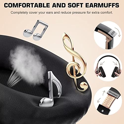 Prtukyt 6S Wireless Bluetooth Headphones Over Ear, Hi-Fi Stereo Foldable Wireless Stereo Headsets Earbuds with Built-in Mic, Volume Control, FM for Phone/PC (Black and Gold)