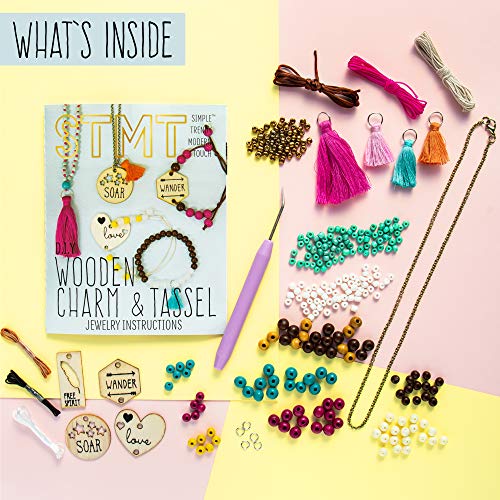 STMT DIY Wooden Charm and Tassel Jewelry Kit, Design and Create 10+ Accessories, Great Tween and Teen Bead Kit, Perfect for Sleepovers and Girl's Night, Custom Trendy Jewelry for Kids 8+