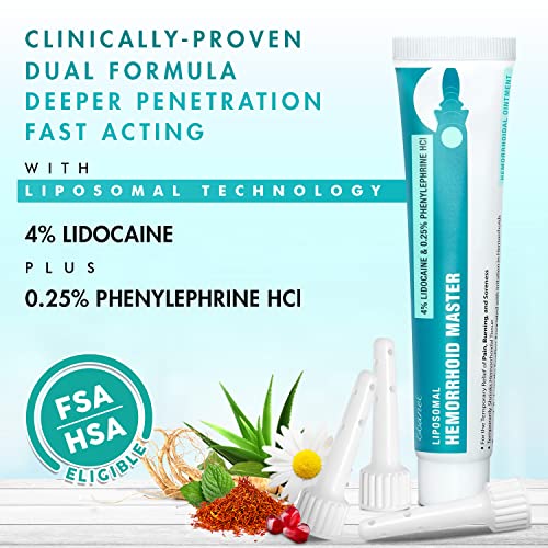 Ebanel Hemorrhoid Treatment Ointment, 1.6 Oz Lidocaine Anal Fissure Anesthetic Cream for Pain, Burning, Itching, Swelling, Bleeding with Phenylephrine, Hydrocortisone, Aloe, Chamomile, Vitamins