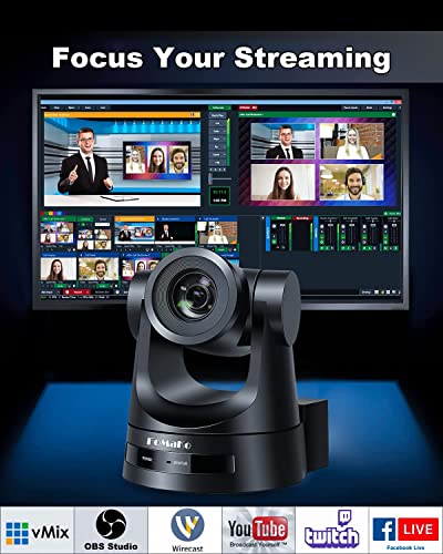 FoMaKo PTZ Camera HDMI 20x Optical Zoom 3G-SDI IP Live Streaming Camera, True to Life Colors, PoE Supports, HDMI PTZ Camera for Church Services Worship Education vMix OBS Wirecast (Black)