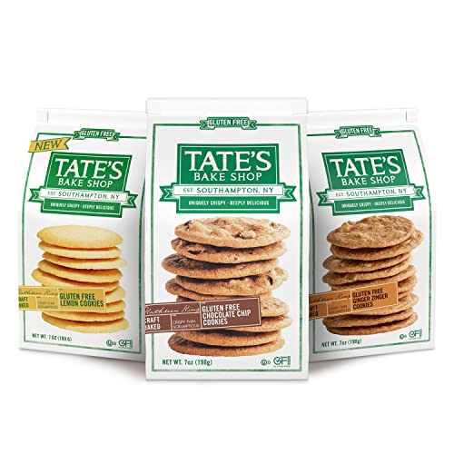 Tate's Bake Shop Gluten Free Cookies Variety Pack, Lemon, Ginger Zinger and Chocolate Chip Cookies, 3 - 7 oz Bags