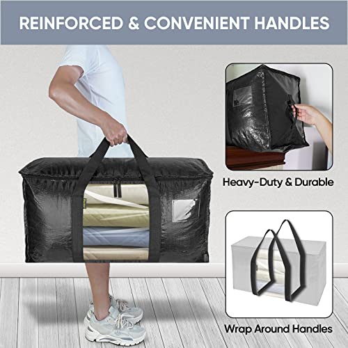 BALEINE 6-Pack Oversized Moving Bags with Reinforced Handles, Heavy-Duty Storage Tote Moving Supplies for Packaging, Camping (Black w/Window, 6-Pack)