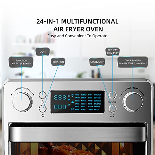 leiko Air Fryer Toaster Oven Combo, 16 QT capacity and Convention Countertop, with microwaveandair fryer androastandbakeandthaw andreheat 24-1 function, Stainless Steel, Silver, 1700W.