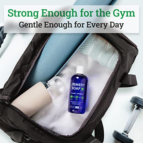 Remedy Soap Tea Tree Oil Body Wash | Helps Body Odor, Athlete's Foot, Jock Itch, Ringworm, Yeast Infections, Skin Irritations | Shower Gel for Women/Men | 100% Natural Tea Tree, Mint and Aloe Skin Cleanser (12 oz)