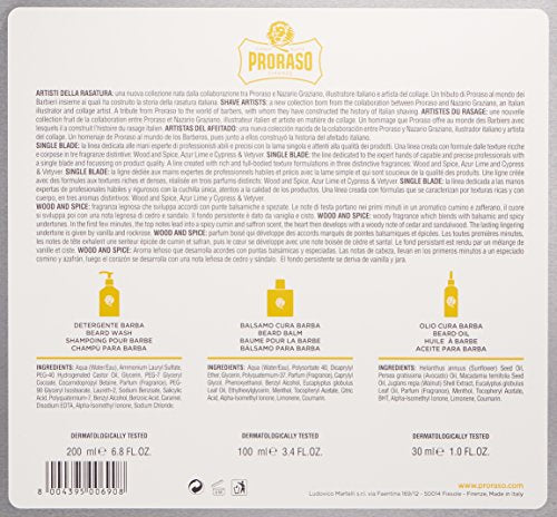 Proraso Beard Care Kit for Men | Wood and Spice Beard Wash, Oil and Balm Gift Set to Cleanse, Soothe and Soften All Beard Lengths and Skin Types