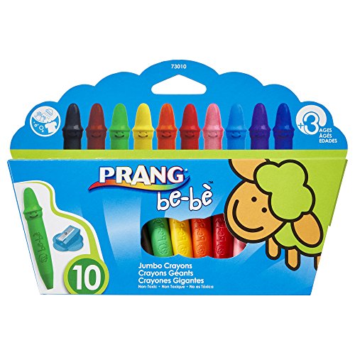 PRANG be-be Jumbo Crayons for Small Children, Washable, Includes Sharpener, Assorted Colors, 10-Pack (73010),Large