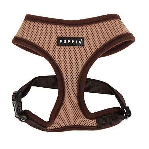 Puppia Soft Dog Harness No Choke Over-The-Head Triple Layered Breathable Mesh Adjustable Chest Belt and Quick-Release Buckle, Beige, X-Small
