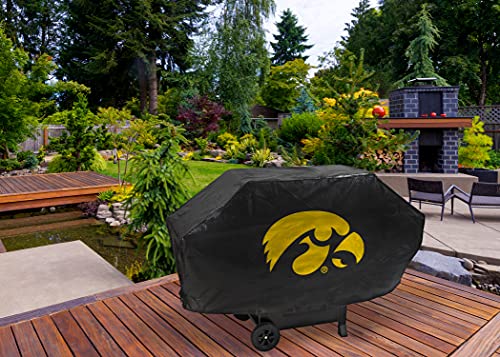 NCAA Rico Industries Iowa Hawkeyes Black Deluxe Grill Cover Deluxe Vinyl Grill Cover - 68' Wide/Heavy Duty/Velcro Staps