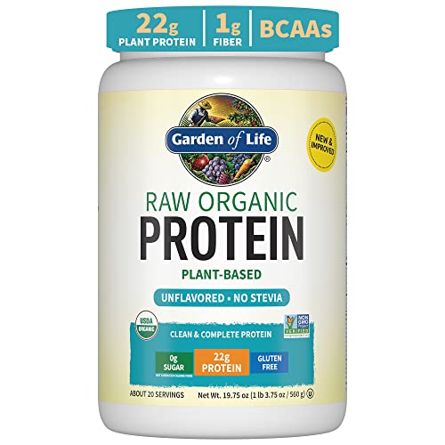 Organic Vegan Unflavored Protein Powder - Garden of Life – 22g Complete Plant Based Raw Protein and BCAAs Plus Probiotics and Digestive Enzymes for Easy Digestion, Non-GMO Gluten-Free Lactose Free 1.2 LB