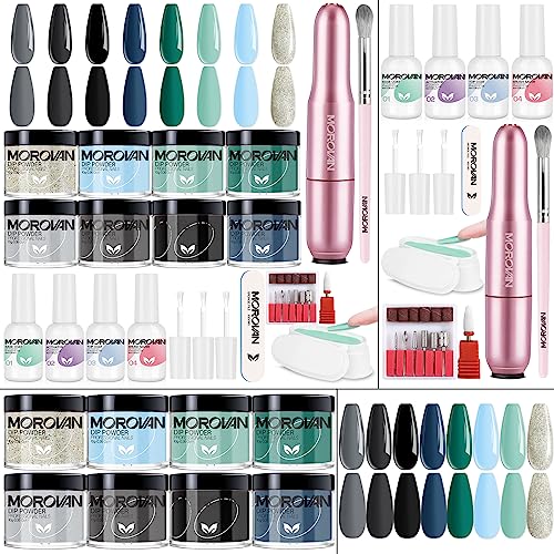 Morovan Dip Powder Nail Kit - 8 Colors Nail Dip Powder Kit With Nail Drill All In One Dip Nails Powder Starter Kit With Dip Powder Liquid Set Base and Top Coat Dipping Powder Nail Kit Salon DIY at Home