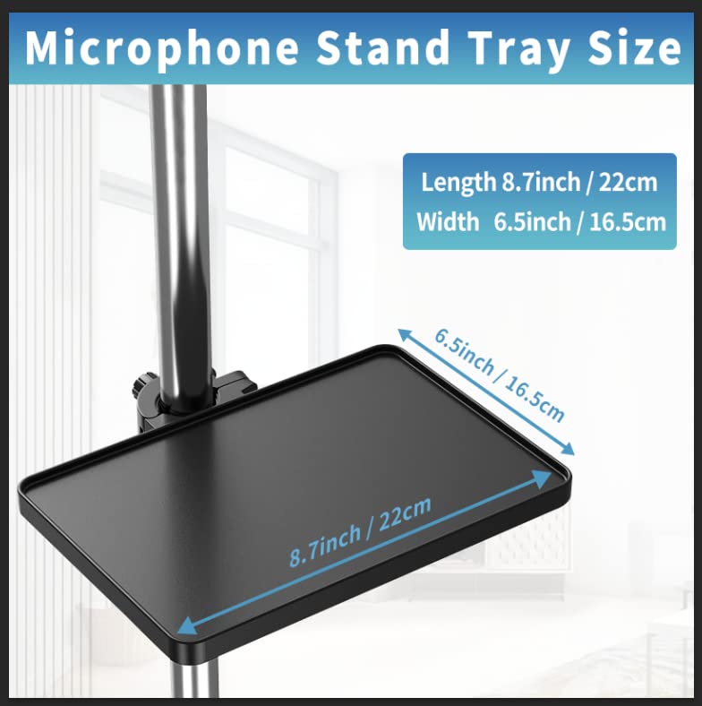 Universal Microphone Stand Tray, Adjustable Mic Stand Clamp-On Utility Shelf Rack Tray Holder for Music Sheet, Live Broadcast, Live Streaming, Karaoke, Recording, Music Stand Accessories (8.7' x 6.5')