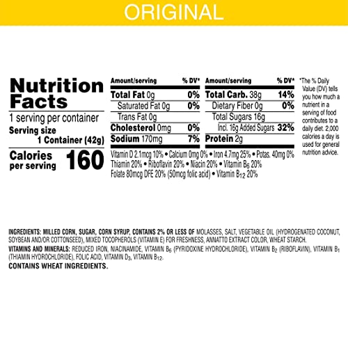 Corn Pops Cold Breakfast Cereal Cups, 8 Vitamins and Minerals, Kids Snacks, Original (12 Cups)