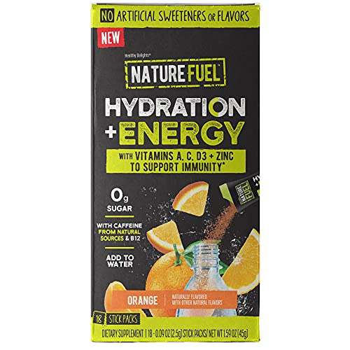 Nature Fuel Hydration + Energy - with Vitamins A, C, D3, and Zinc to Support Immunity - Orange Flavor - 18 Stick Packs - Pantry Friendly