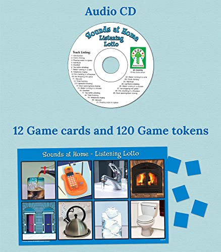 Key Education Listening Lotto: Sounds at Home, Children's Auditory, Pre-Reading Language Learning Matching Board Game, 12 Photographic Game Boards With Audio CD, 1-12 Players, Ages 4+