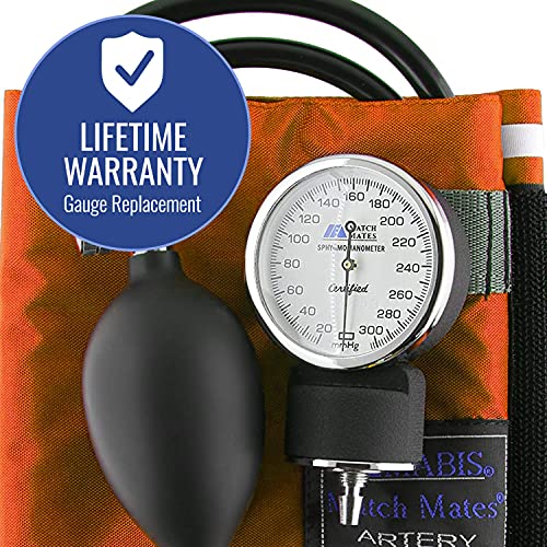 MABIS MatchMates Aneroid Sphygmomanometer and 31' Sprague Rappaport Stethoscope Combination Manual Blood Pressure Kit with Calibrated Nylon Cuff and Oversized Carrying Case, Adult Orange