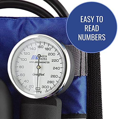 MABIS MatchMates Manual Blood Pressure Monitor Kit Aneroid Sphygmomanometer with Calibrated Nylon Cuff and Oversized Carrying Case, Adult, Royal Blue