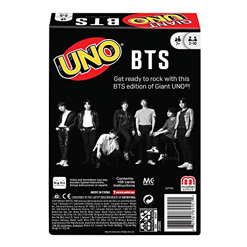 Mattel Games Giant UNO BTS Card Game with 108 Cards Based on BTS Global Superstars Global Boy Band, Gift for Boys and Girls Age 7 Years and Older